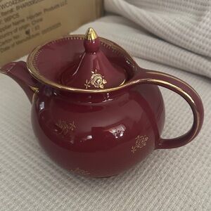 HALL Elegant Burgundy Teapot with Gold Accents USA